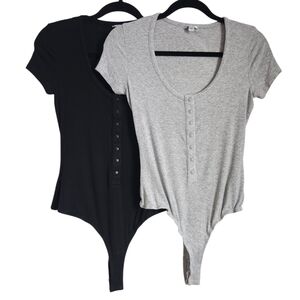 Guess Black and Gray Button-Front Bodysuit Set